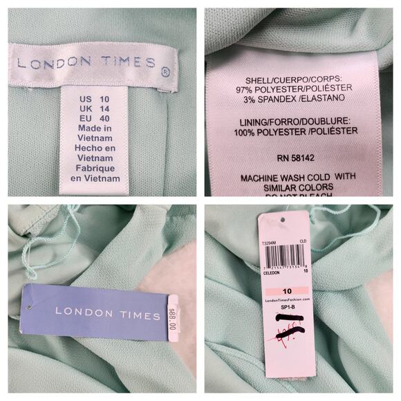 London Times Dress Womens 10 Mint Green Sea Foam Ruffle Butterfly Fit Flare - Picture 16 of 16